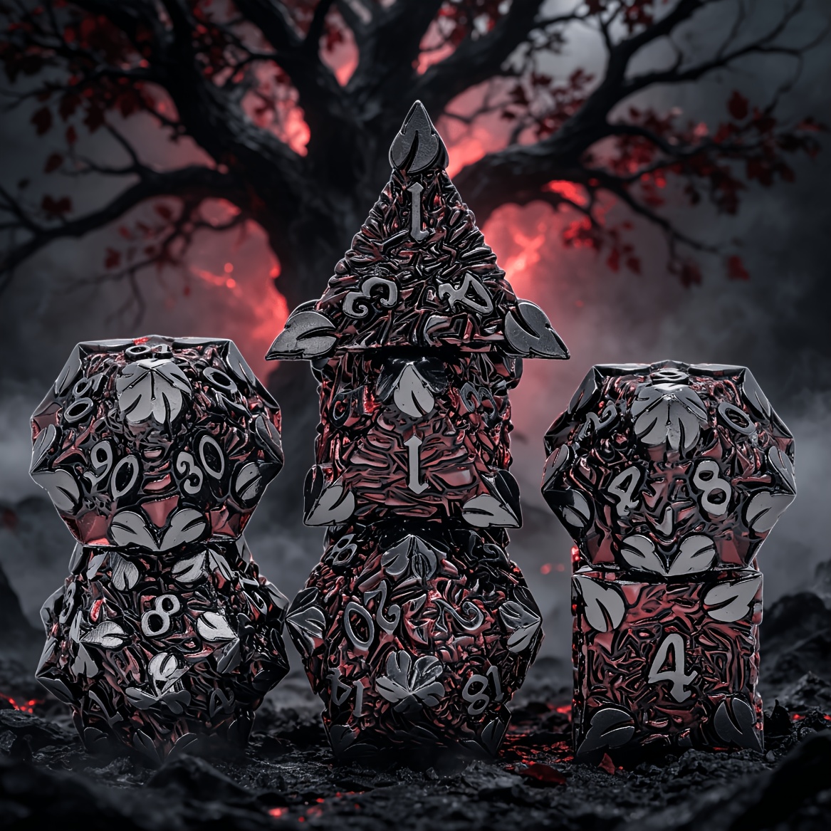 7pcs Solid Leaf Metal Dice Set